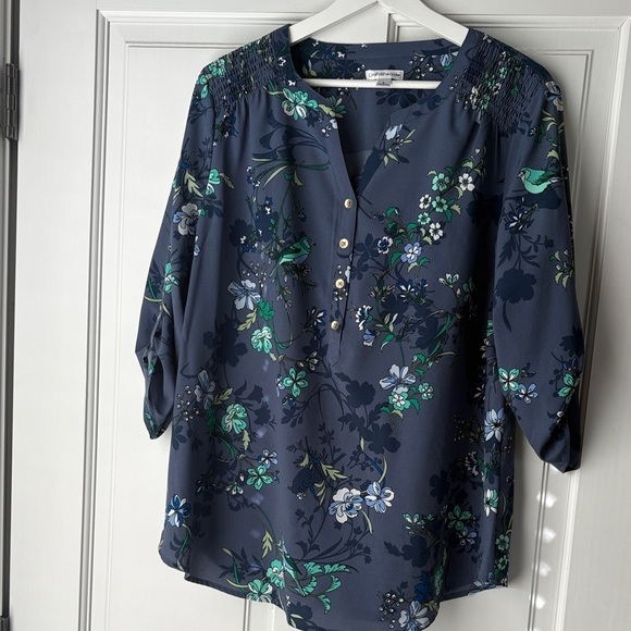 croft & barrow Tops - Croft & Barrow Navy Floral Blouse size large Y2K